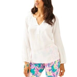 Lilly Pulitzer Nadia Popover Silk Tie Sleeves Top Size Medium in Resort White